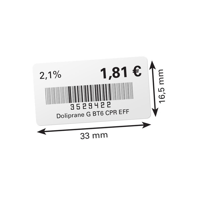 Étiquette thermique 33x16 5mm adhésif permanent en rouleaux de 2000