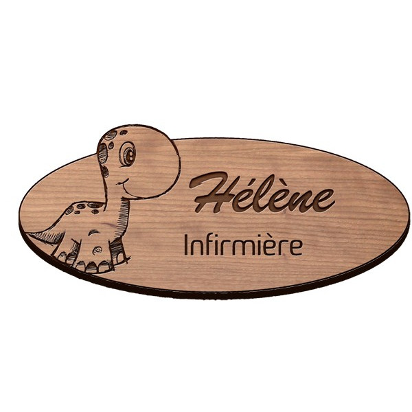 Badge bois naturel gravé infirmier et services hospitaliers