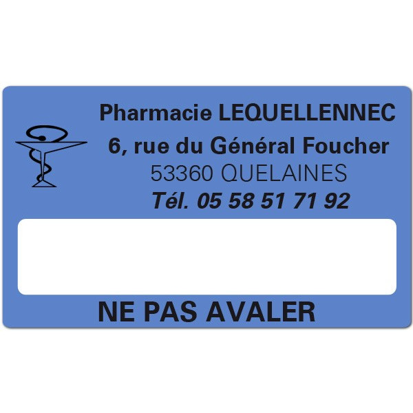 Etiquette Pharmacie 63x38mm personnalisée Par 500