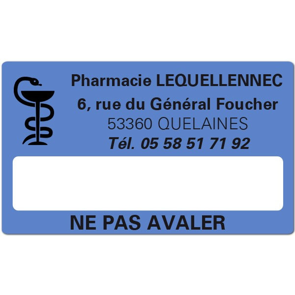 Etiquette Pharmacie 63x38mm personnalisée Par 500