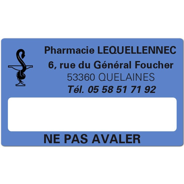 Etiquette Pharmacie 63x38mm personnalisée Par 500