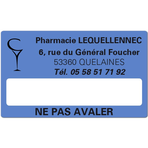 Etiquette Pharmacie 63x38mm personnalisée Par 500