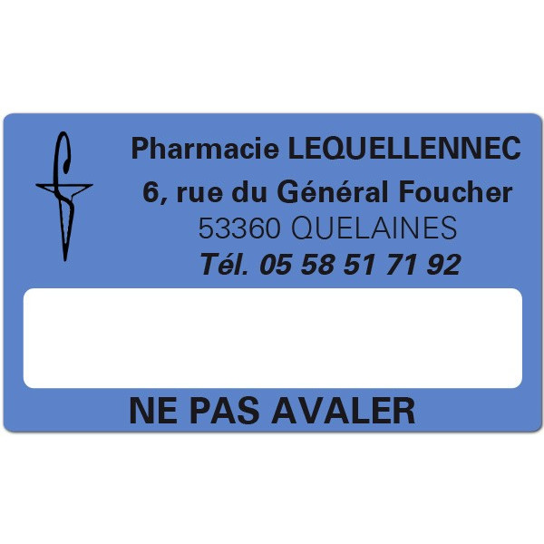 Etiquette Pharmacie 63x38mm personnalisée Par 500