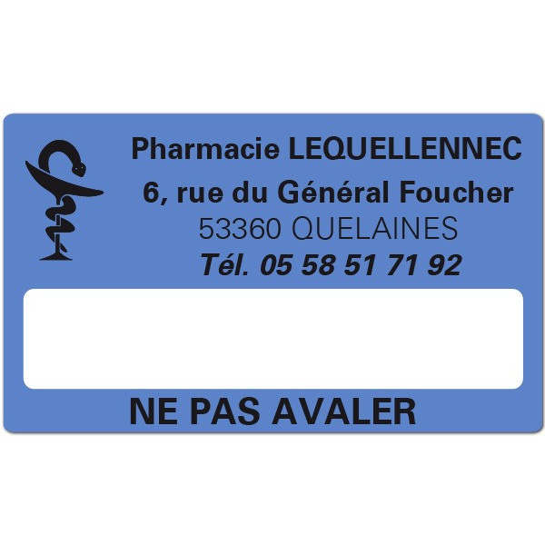 Etiquette Pharmacie 63x38mm personnalisée Par 500
