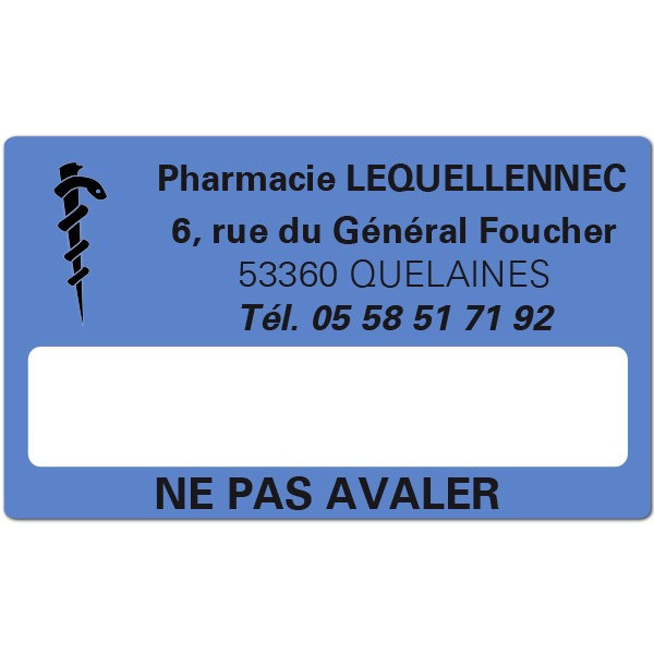 Etiquette Pharmacie 63x38mm personnalisée Par 500