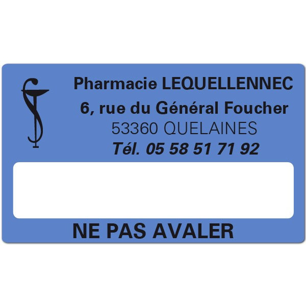 Etiquette Pharmacie 63x38mm personnalisée Par 500