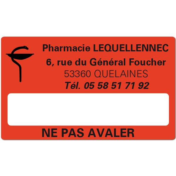 Etiquette Pharmacie 63x38mm personnalisée Par 500