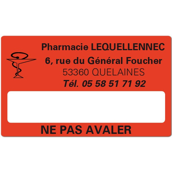 Etiquette Pharmacie 63x38mm personnalisée Par 500