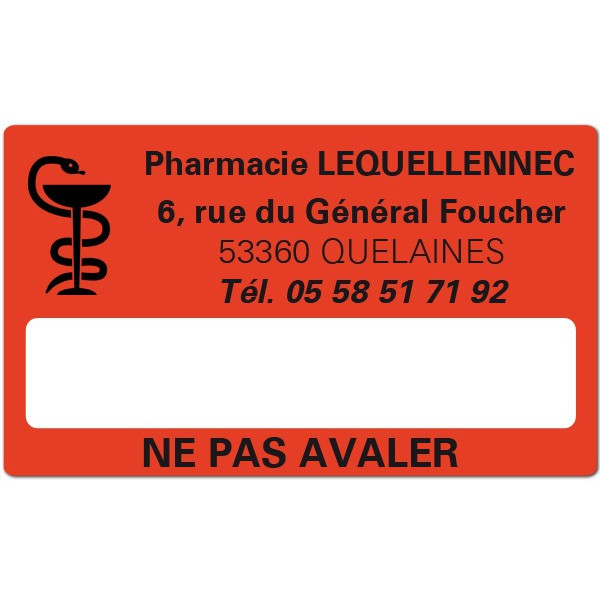 Etiquette Pharmacie 63x38mm personnalisée Par 500