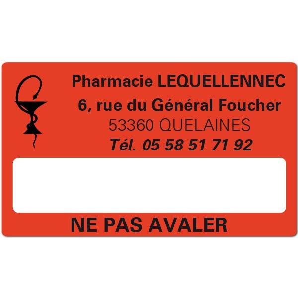 Etiquette Pharmacie 63x38mm personnalisée Par 500