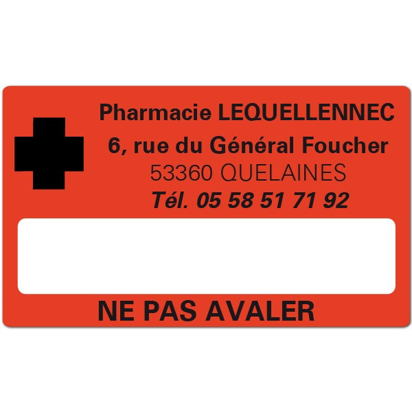Etiquette Pharmacie 63x38mm personnalisée Par 500
