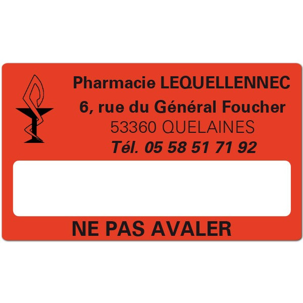 Etiquette Pharmacie 63x38mm personnalisée Par 500