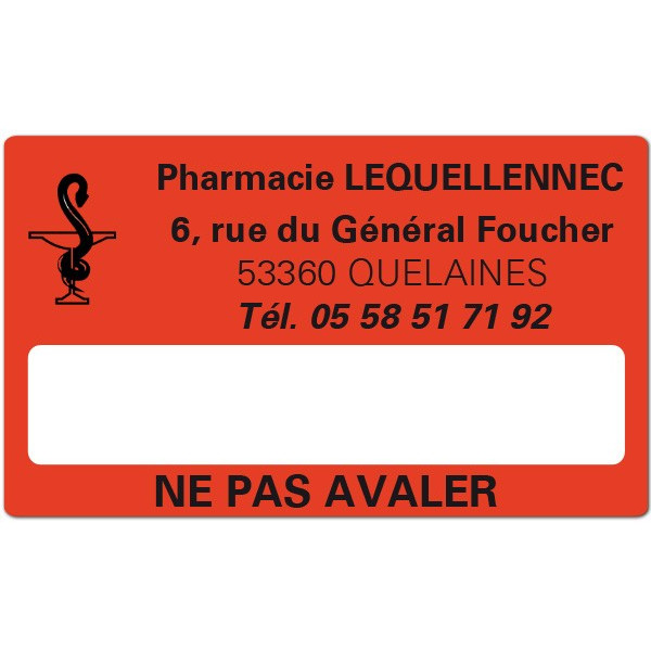 Etiquette Pharmacie 63x38mm personnalisée Par 500