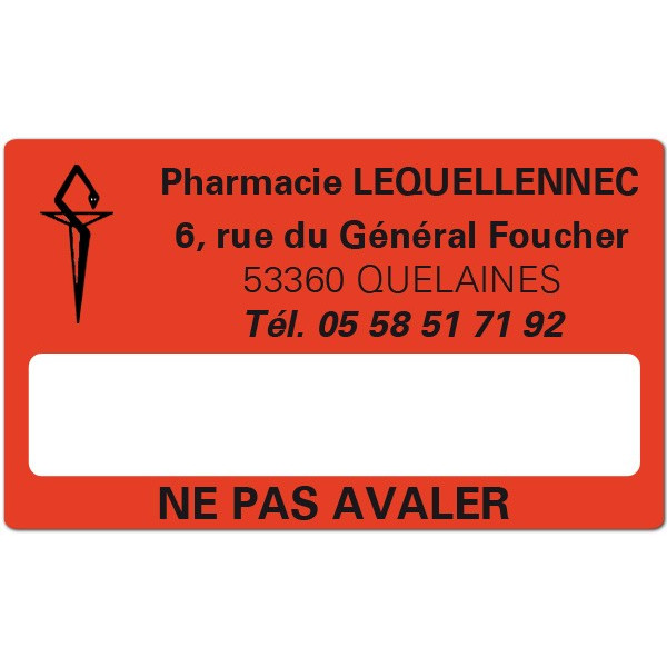 Etiquette Pharmacie 63x38mm personnalisée Par 500