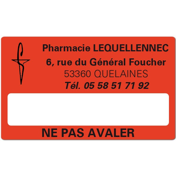 Etiquette Pharmacie 63x38mm personnalisée Par 500
