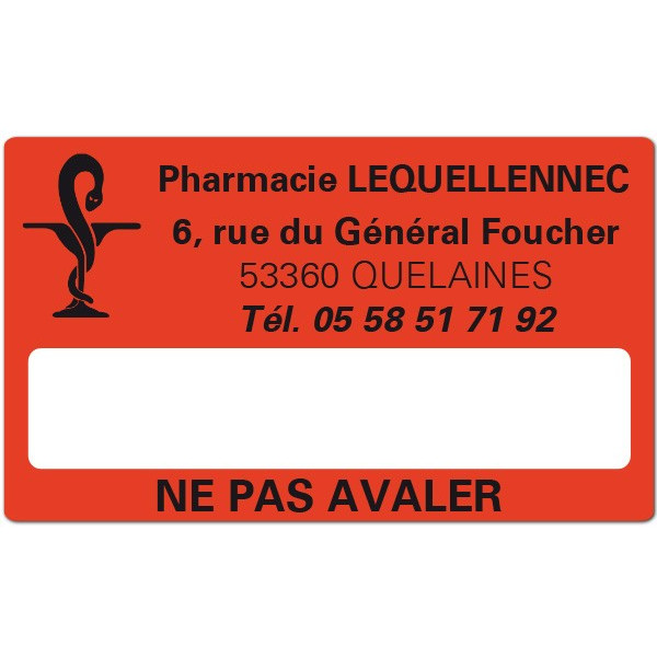 Etiquette Pharmacie 63x38mm personnalisée Par 500