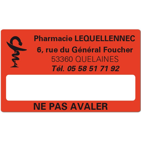 Etiquette Pharmacie 63x38mm personnalisée Par 500