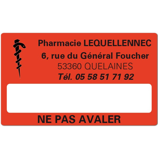 Etiquette Pharmacie 63x38mm personnalisée Par 500
