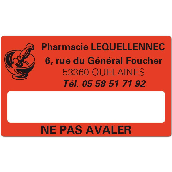 Etiquette Pharmacie 63x38mm personnalisée Par 500