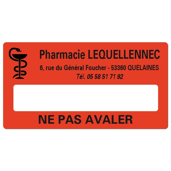 Etiquette Pharmacie 48,5x25,4mm personnalisée Par 500