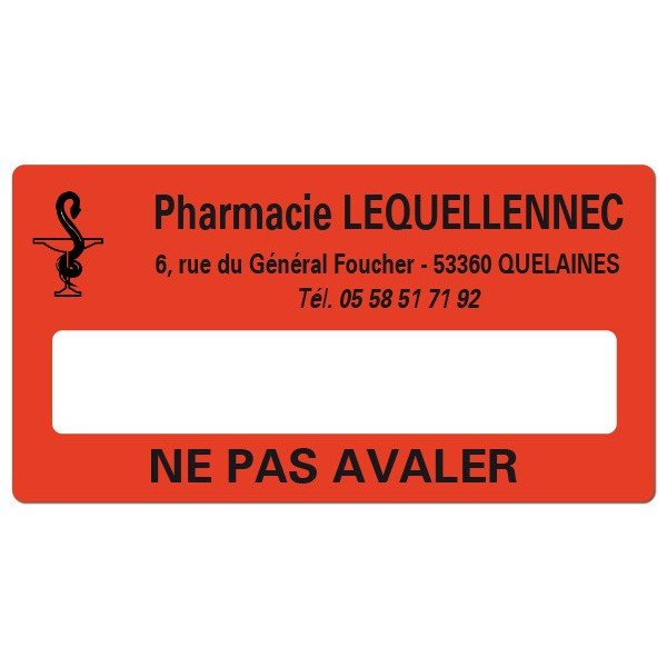 Etiquette Pharmacie 48,5x25,4mm personnalisée Par 500