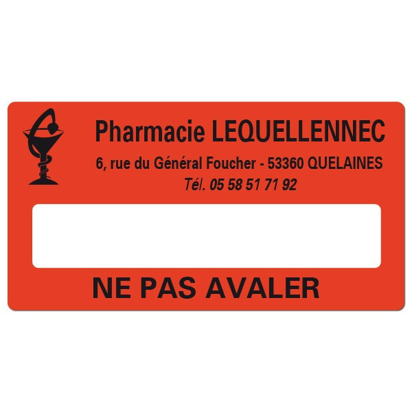 Etiquette Pharmacie 48,5x25,4mm personnalisée Par 500