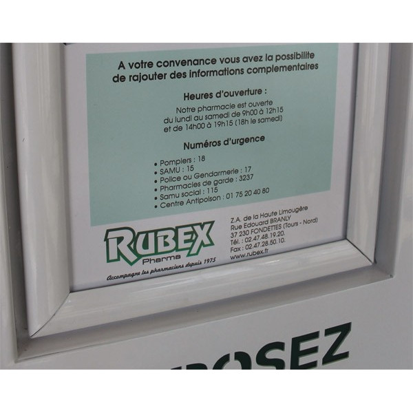 Boîte de dépôt d'ordonnances avec vitrine d'affichage et éclairage à LEDs