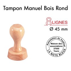 Tampon Manuel Manche Bois Rond pour 8 lignes, Diamètre 45mm