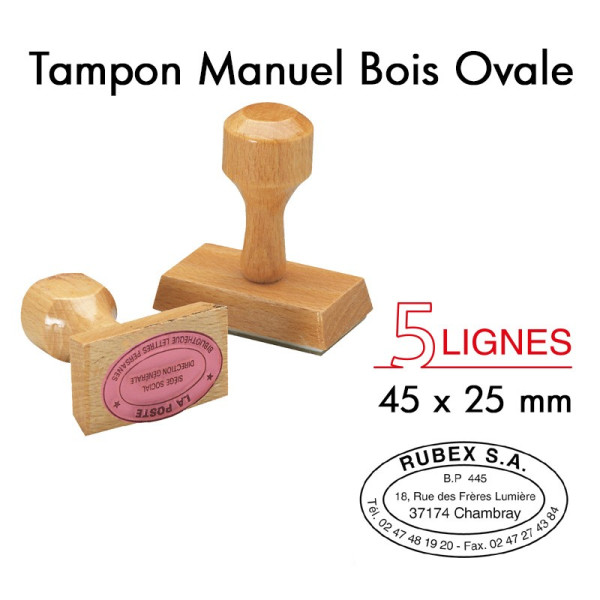 TAMPON MONTURE BOIS OVALE TEXTE DIM 45X25MM
