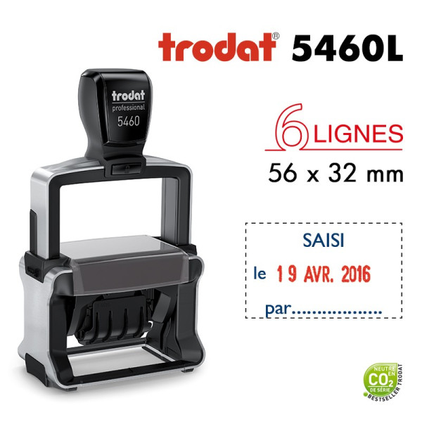 Tampon Dateur Trodat Métal line 5460L8 Saisi le.. (56x32mm)