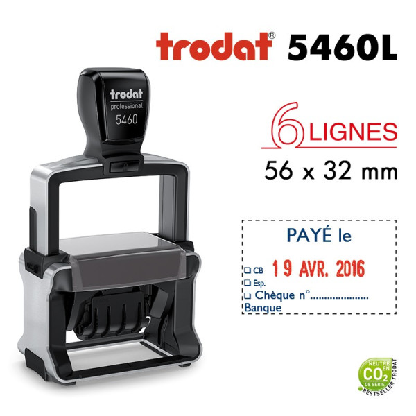 Tampon Dateur Trodat Métal line 5460L10 Payé le../Banque (56x32mm)