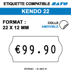 tiquettes blanches pour pince SATO KENDO 22 - Repositionnables - format : 22 x 12 mm