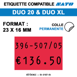 tiquettes couleur pour pince SATO DUO 20 - permanentes - format : 23 x 16 mm