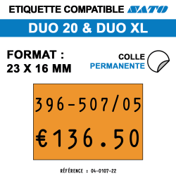 tiquettes couleur pour pince SATO DUO 20 - permanentes - format : 23 x 16 mm