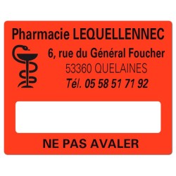 Etiquette rouge Pharmacie 50x40mm personnalisée Par 500