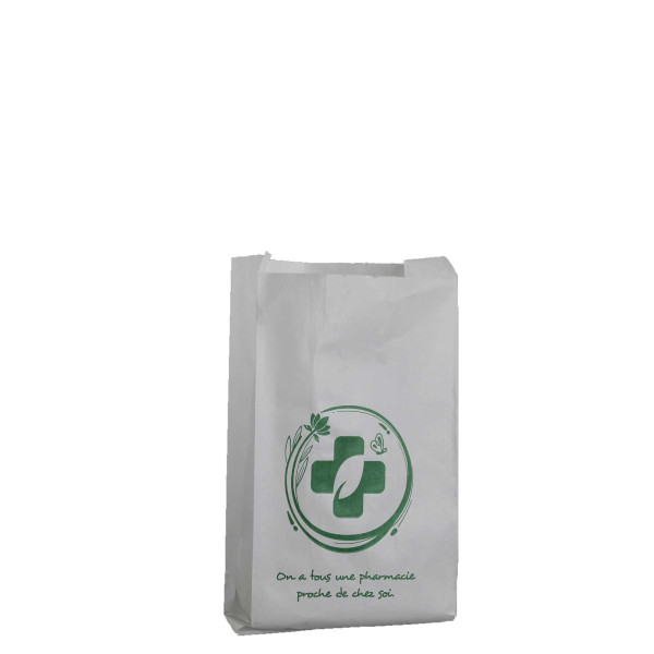Sachets papier pharmacie T54 - 12x25+8cm - Motif imprimé vert - Par 1000