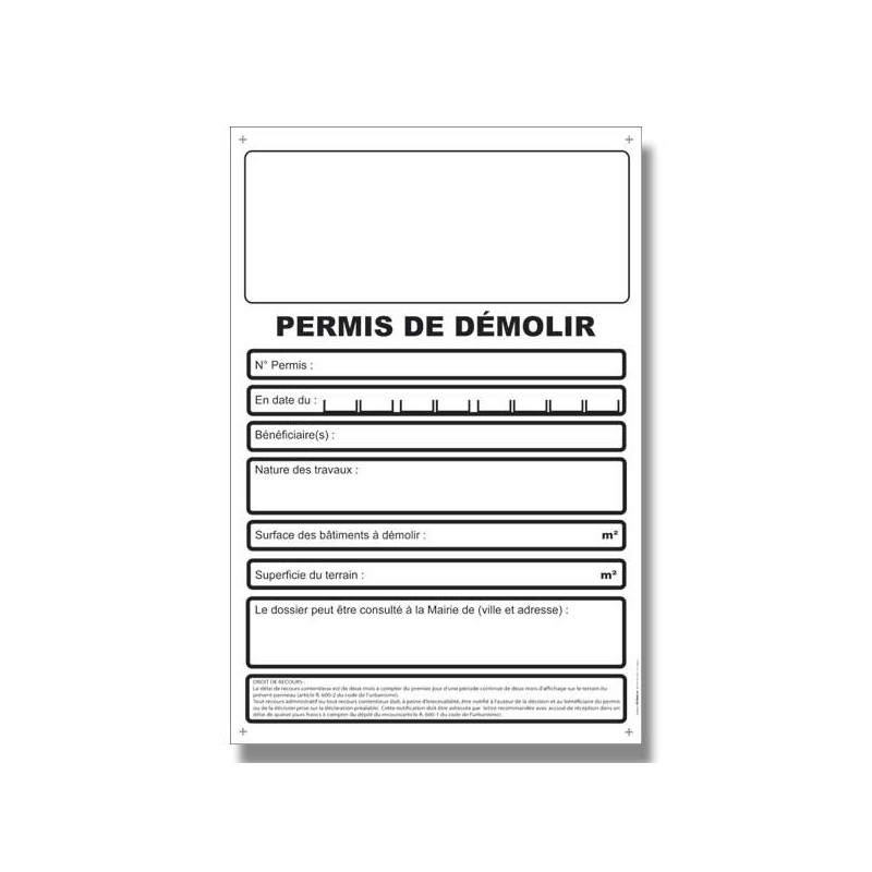 Panneau Akylux 80x120cm, imprimé quadri Recto, Permis démolition